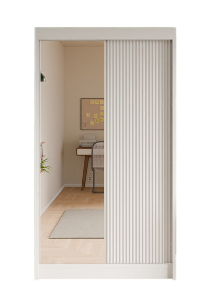 Szafa przesuwna, ryflowana z lustrem 120 cm - Biała