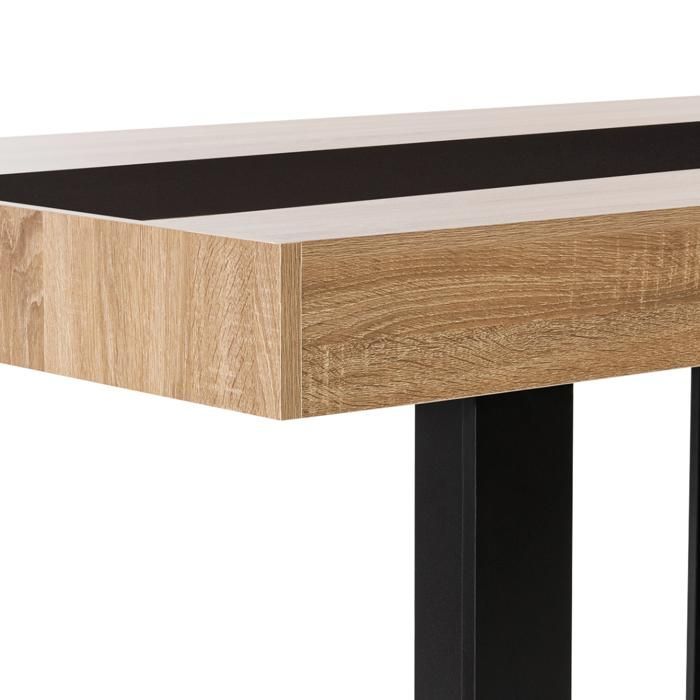 Mesa de comedor rectangular IDMARKET PHOENIX para 6 personas, madera y negro con una franja central negra, 160 cm