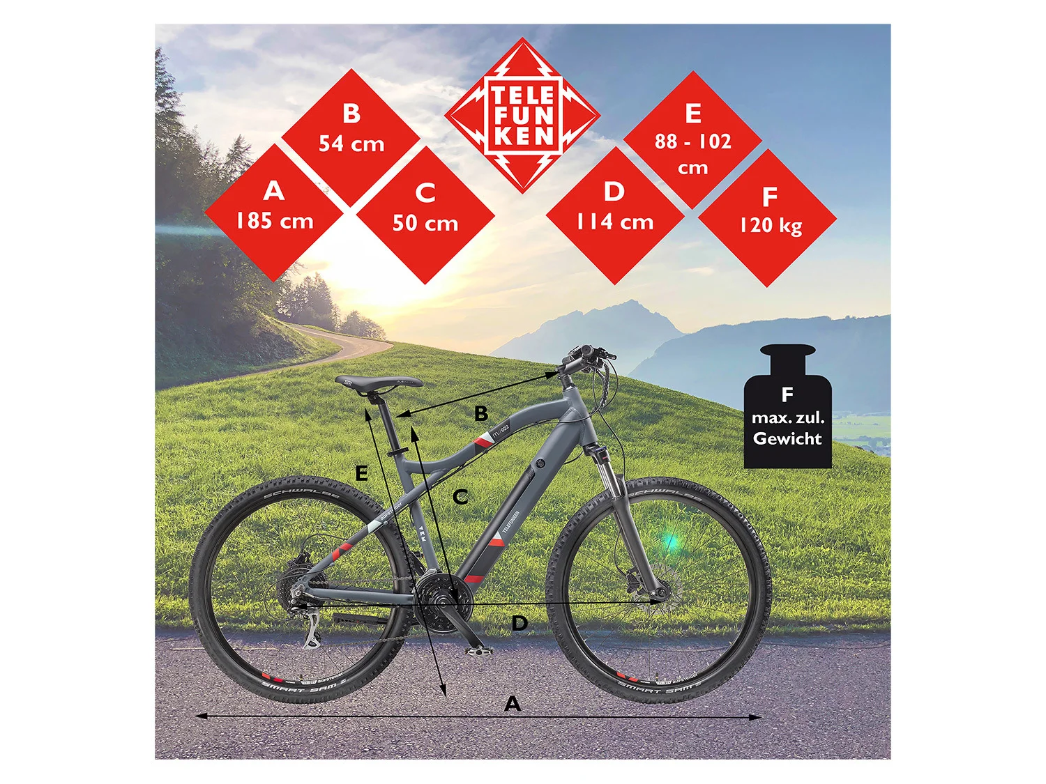 TELEFUNKEN E-Bike maastopyörä »Aufsteiger M922«, MTB, 27,5 / 29 tuumaa