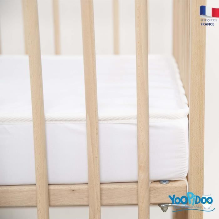 Yoopidoo - Colchón para bebé con aire acondicionado - 60x120 cm - 1 lado fresco para verano / 1 lado acolchado para invierno - Libre de químicos