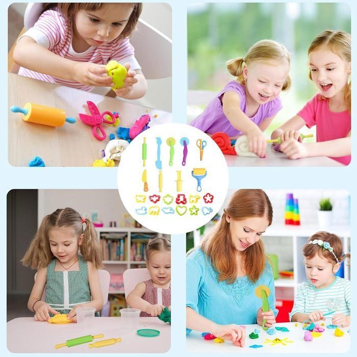 Pâte À Modeler pour Enfants - Accessoires Pâte à Modeler - 21Pcs -Y compris les fleurs,pigeons volants,chiots,Coupeurs et Rouleaux