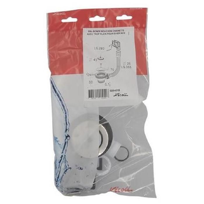 Drain plug - Stainless steel - D.70 - Chain stopper - Overflow - Internal sink