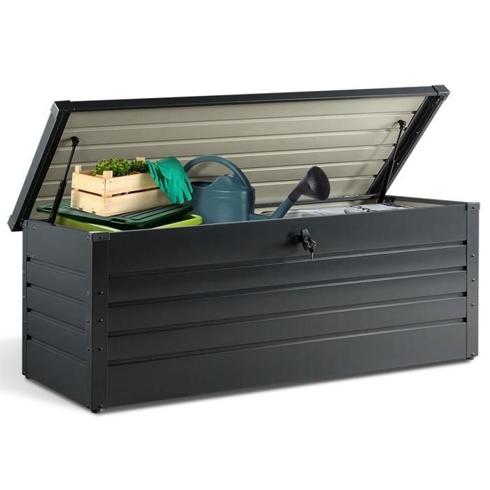IDMARKET Afsluitbare metalen opbergbox, antracietgrijs, voor de tuin, 600 liter, 165x70x63 cm