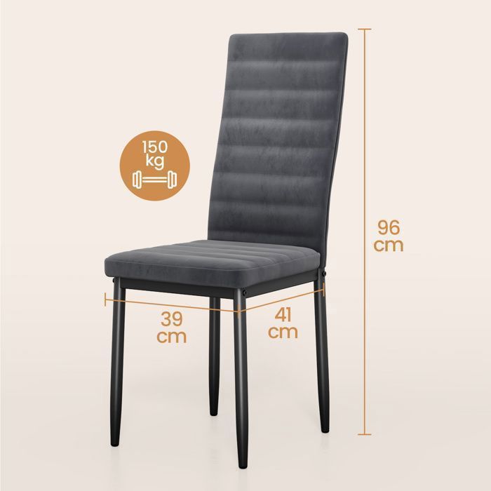 Chaise en Tissu Velours - Gris Foncé - Bealife - Patte Metal - Pied Antidérapant en Caoutchouc - Salle à Manger - Dossier - 4