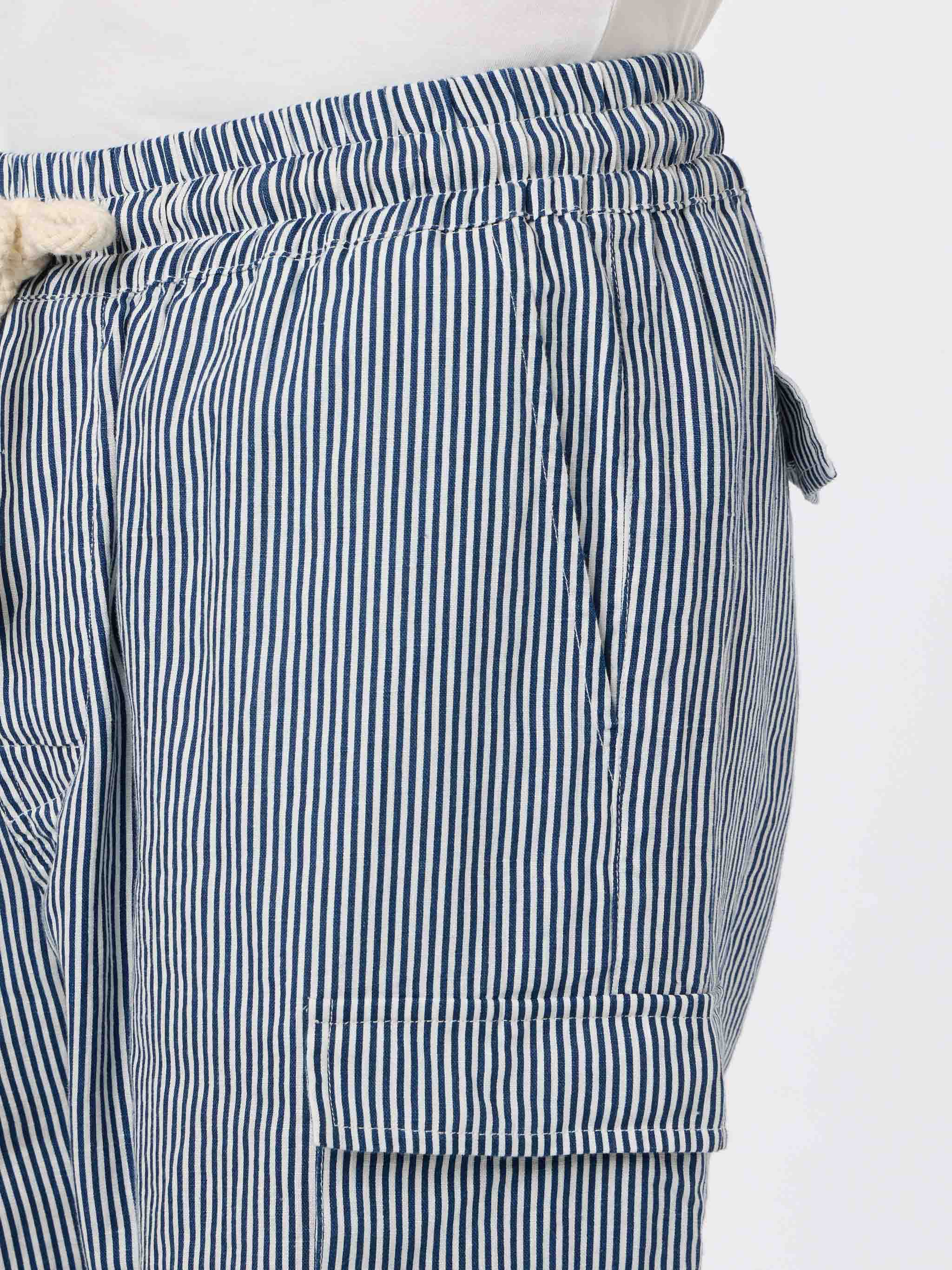 Marseille herenbermudashorts van blauw gestreept linnen.