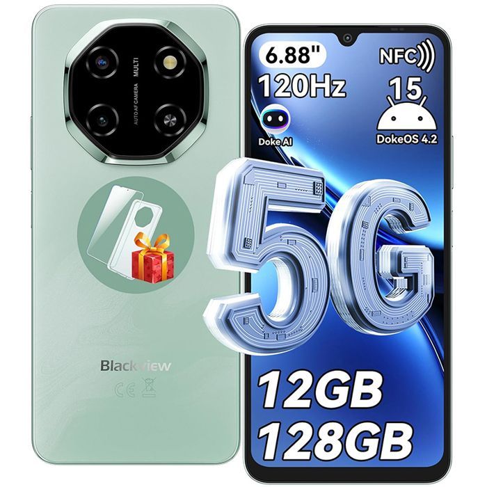 Teléfono móvil Blackview SHARK 6 desbloqueado 5G, 12 GB + 128 GB/2 TB, pantalla de 6,88