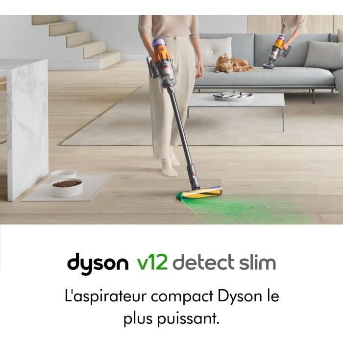 Aspirador de pó vertical sem fio DYSON V12 Detect Slim Absolute - 150 AW de potência - Controle de potência - Escova com luz integrada