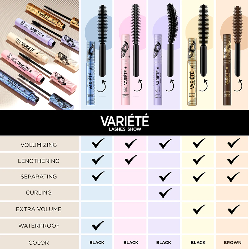 Eveline Cosmetics Variété Lashes Show mascara die de wimpers versterkt en hun volume vergroot.
