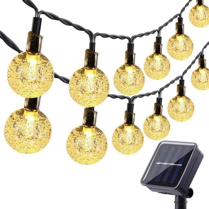 Guirnalda de luces solares para exteriores, 10 m, 50 bombillas LED, impermeable, 8 modos, luces solares para patio y jardín.