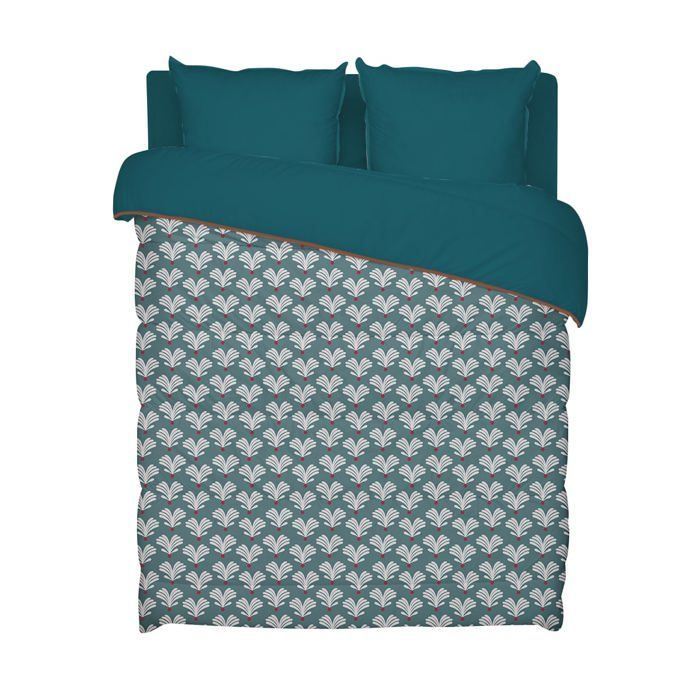 Copripiumino Sully Warm Stampato 140x200cm per letto 90x190cm - Microfibra - 350g/m² - Prodotto in Francia - Blu Verde - BLEU CALIN