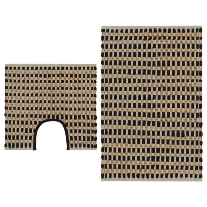 Tapis de salle de bain en jute naturel et noir - VidaXL