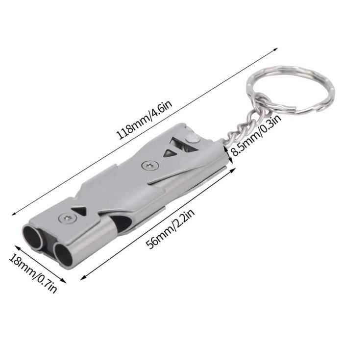 Silbato de doble tubo para supervivencia al aire libre con llavero. Silbato de seguridad de acero de doble tubo HB008.