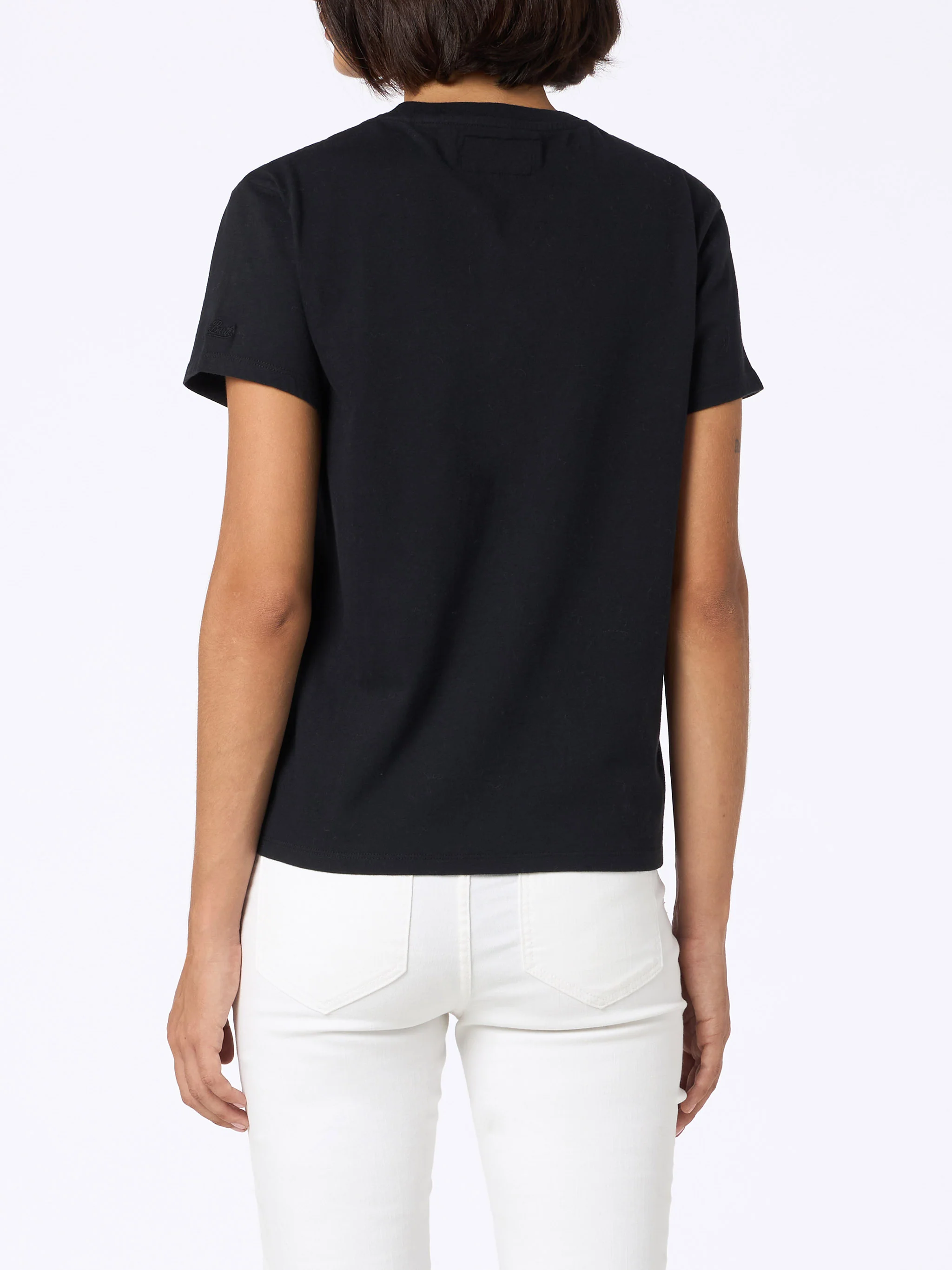 T-shirt nera da donna in cotone pesante Emilie con ricamo Vip Club Cor