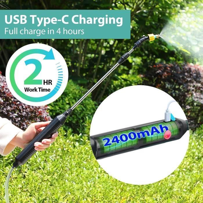 Pulverizador eléctrico, pulverizador eléctrico para techos con lanza telescópica, pulverizador de jardín recargable por USB, portátil[u188]