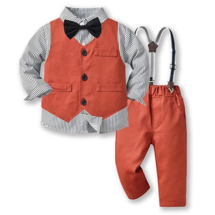3-Piece Cotton Baby Boy Outfit Set, 9 Months to 10 Years, for Weddings and Ceremonies, Long Sleeves - Orange