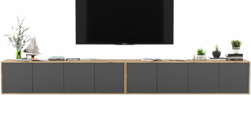 Wisząca Szafka Loft Komoda RTV grafit MAT 300 cm