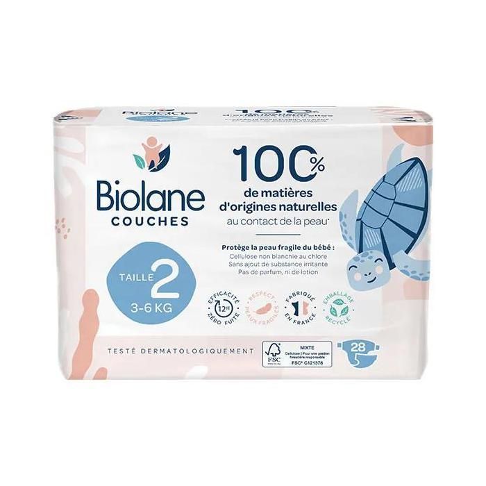 Biolane - Pañales naturales talla 2 - Ultra absorbentes, a prueba de fugas - 28 unidades