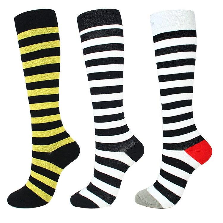 Chaussettes de compression anti-fatigue unisexes pour voyages en avion, chaussettes hautes anti-fatigue adaptées aux infirmières, à la course à pied et au vélo.