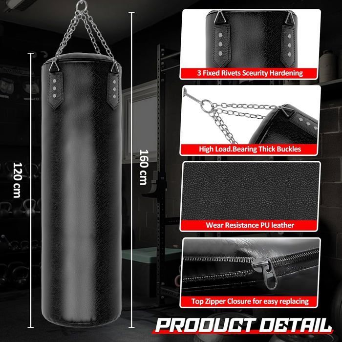 Saco de boxeo colgante, pelota de boxeo pesada de 120 centímetros, saco de boxeo para niños, adolescentes y adultos (sin relleno)