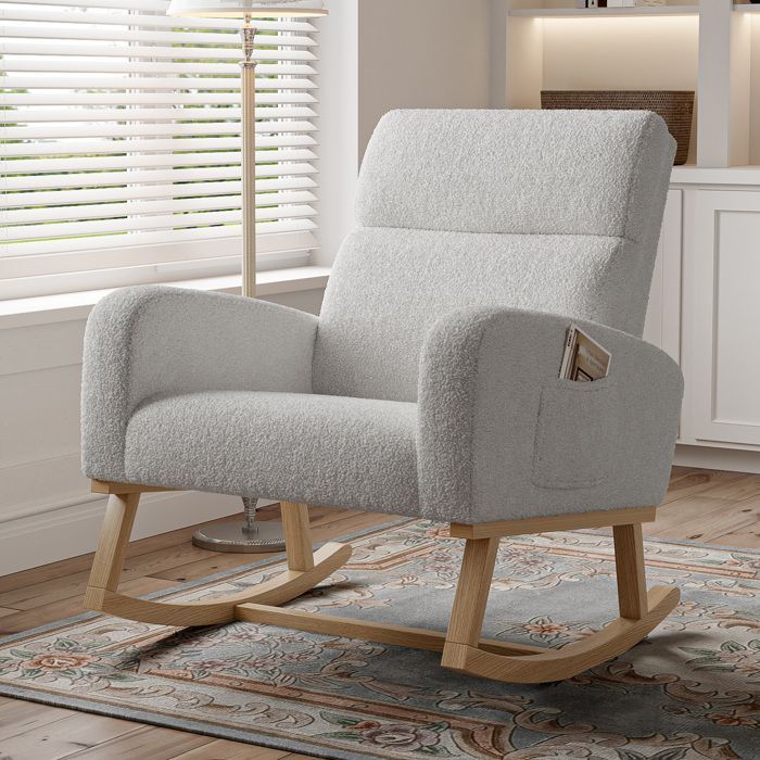 Mecedora - LUMINARIX - Patas de madera maciza - Estilo escandinavo - Gris claro