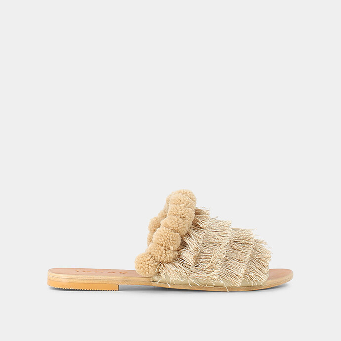 Mules à franges  en tissu beige