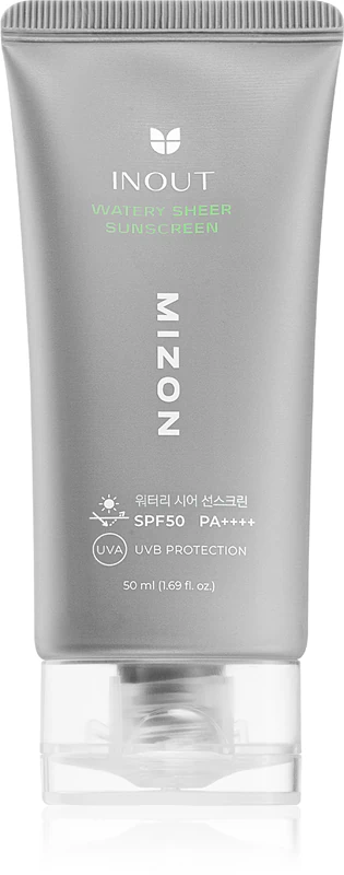 protetor solar facial Mizon Inout Watery Sheer é um creme leve, protetor e hidratante para o rosto.