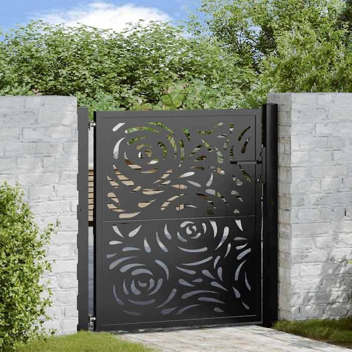 (Sommerangebot) Gartentor/Außentür - JMS - schwarz, 105 x 106 cm, Stahl, Flammenmuster, Zaun 1208