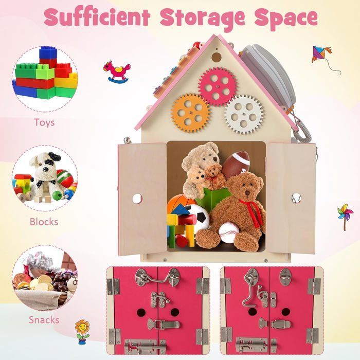 GOPLUS Maison de Jeux pour Enfants, avec Jouets Riche & Espace de Rangement, Cadeau Créatif pour Enfants de 3+ Ans, Rose