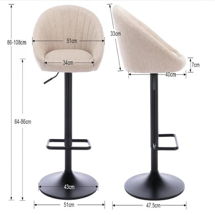 MIPAN - Juego de 2 taburetes de bar, sillas de bar de tela, ajustables, sillas altas de cocina con reposapiés, para bar/cocina, color beige.