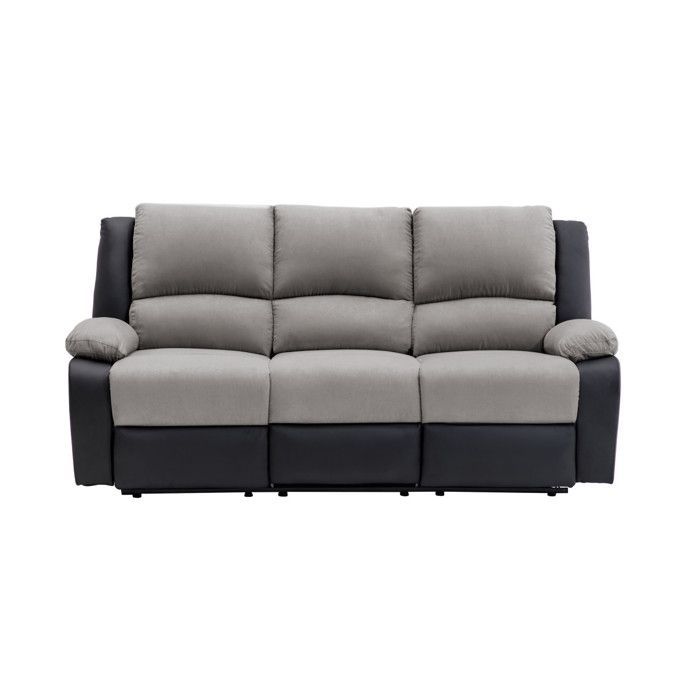LEO 3-Sitzer-Elektrosofa mit Relaxfunktion in Mikrofaser und Kunstleder – Schwarz und Grau – B 193 x T 93 x H 96 cm – LOUNGITUDE