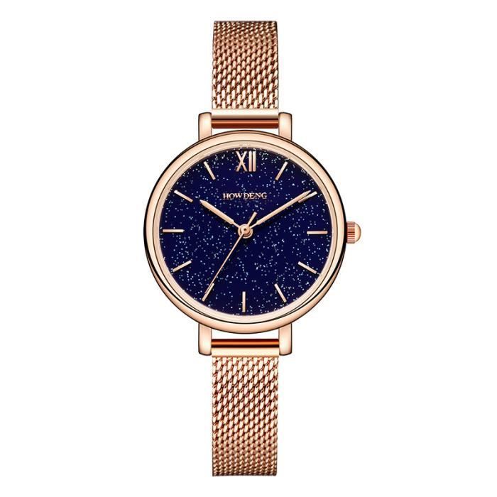 Reloj de cuarzo de lujo para mujer SHARPHY con esfera estrellada, brazalete de acero color oro rosa, luminoso y resistente al agua.