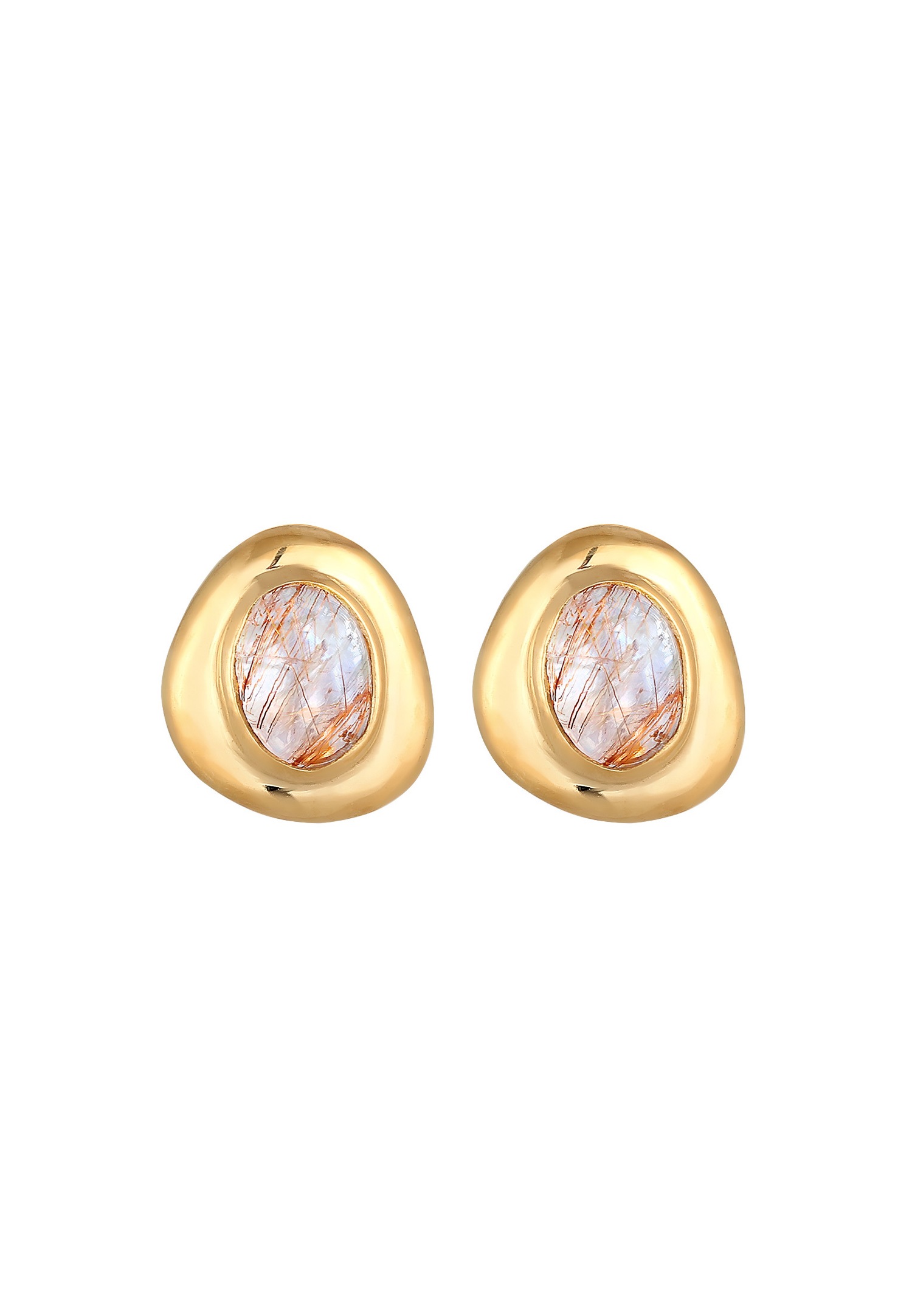 Elli PREMIUM Clous d'oreilles pour dames organique élégant avec pierre précieuse de quartz en argent sterling 925 plaqué or