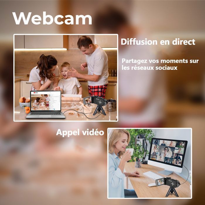Campark 4K videokamera 48MP HD videokamera Vlogging digitalt videokamera med dobbelt objektiv og 3