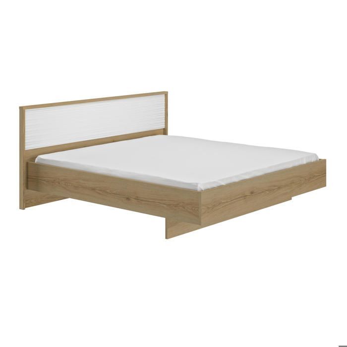 Cama de 180 x 200 cm con acabado blanco brillante efecto madera.