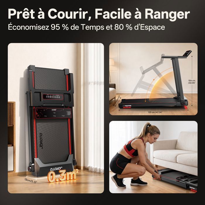 Tapis de course pliable - JOROTO - F20 PRO - 2.5 HP - 12 km/h - 15 programmes