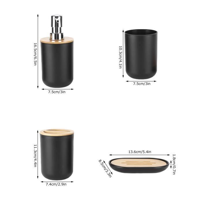 Juego de accesorios de baño - SALUTUYA - 4 piezas - Bambú - Impermeable - Negro