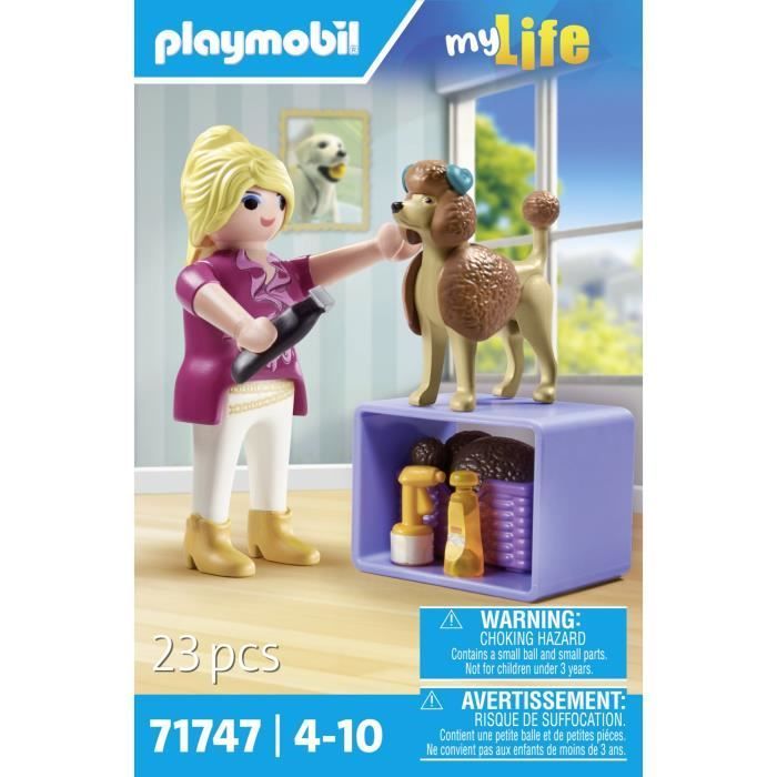PLAYMOBIL 71747 Toiletteuse avec caniche et accessoires, My Life, 23 pièces, Dès 4 ans