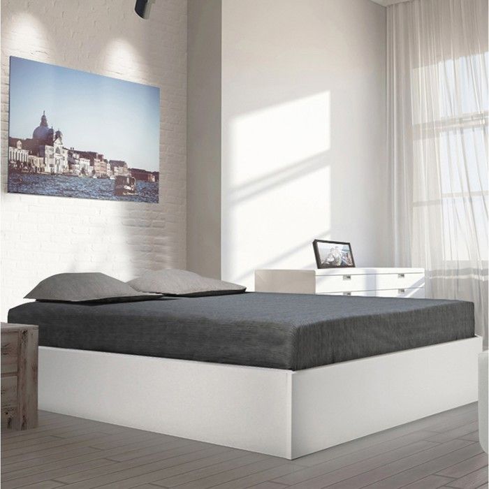 Cama con almacenamiento BILBAO de 160x200 cm + somier de láminas / blanca