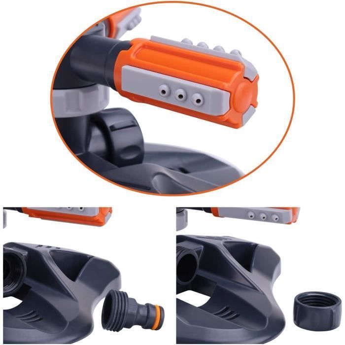 Arroseur de jardin - ZGEER - 3 bras - 360° - Débit réglable - Orange