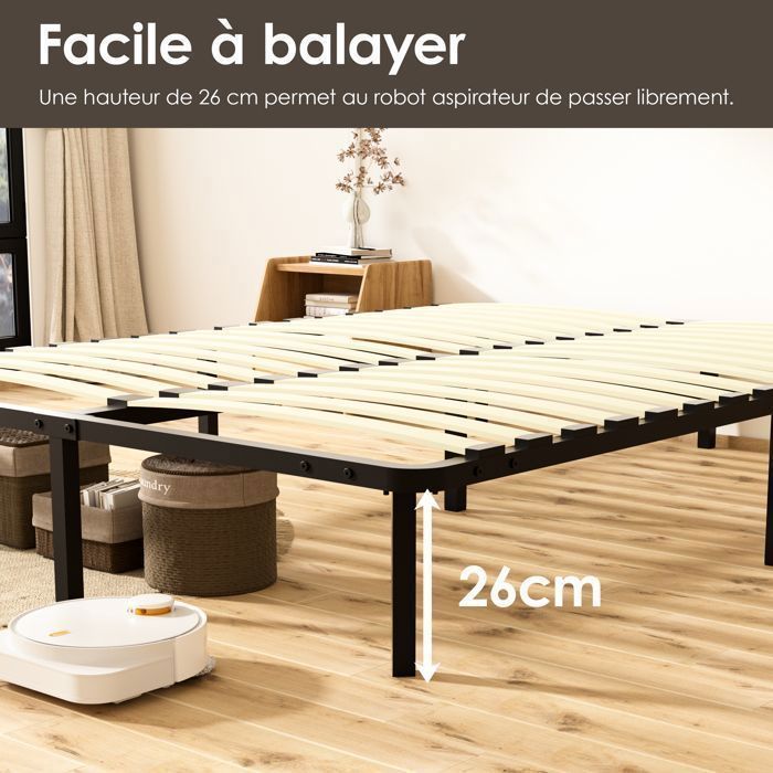TUNCCO Sommier 140x190, avec 9 Pieds,  2 * 16 Lattes, Sommiers à Lattes pour Adulte - Hauteur sous Le Lit : 29cm