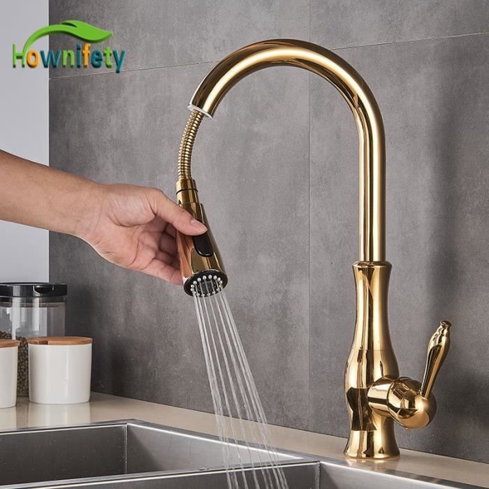 Robinets de cuisine,Robinets de cuisine dorés retirer mélangeur évier robinet 360 Rotation mitigeur d'eau 2 voies - Type Golden