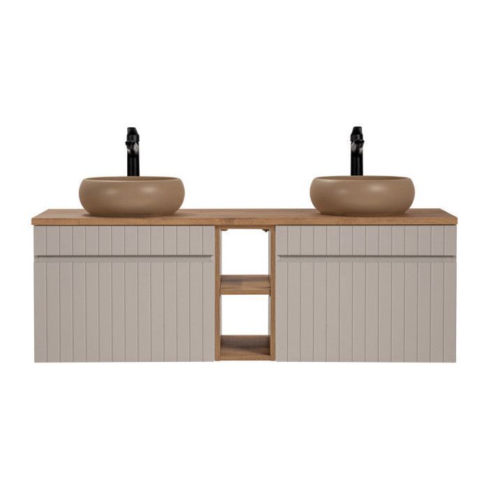 Mueble de baño doble con lavabo sobre encimera + 1 armario - 140 cm - Emblematic Cashmere