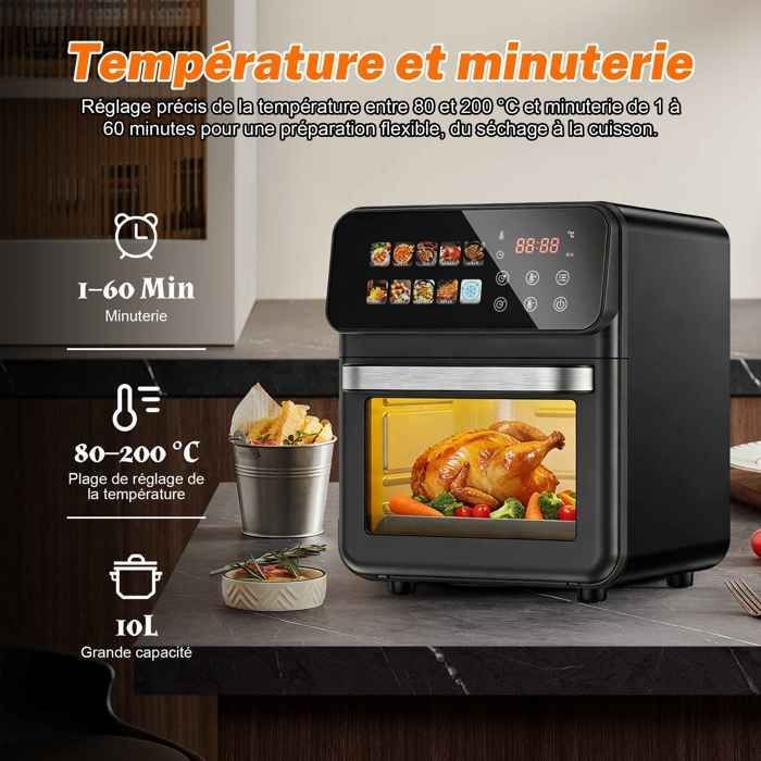 Friteuse sans huile Airfryer 10L écran tactile 10 programmes cuisson saine rapide 80-200°C