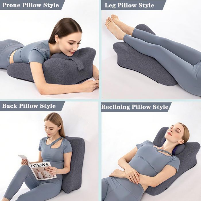 Almohada ergonómica de espuma viscoelástica con soporte para la columna vertebral, perfecta para leer (gris oscuro)