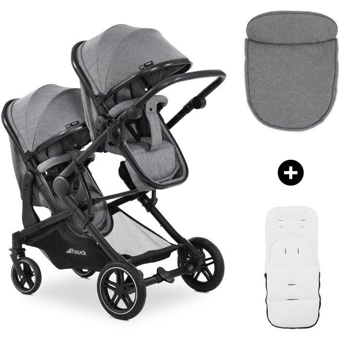 HAUCK - Double Stroller - Atlantic Twin - 4 Wheels - Heather Grey