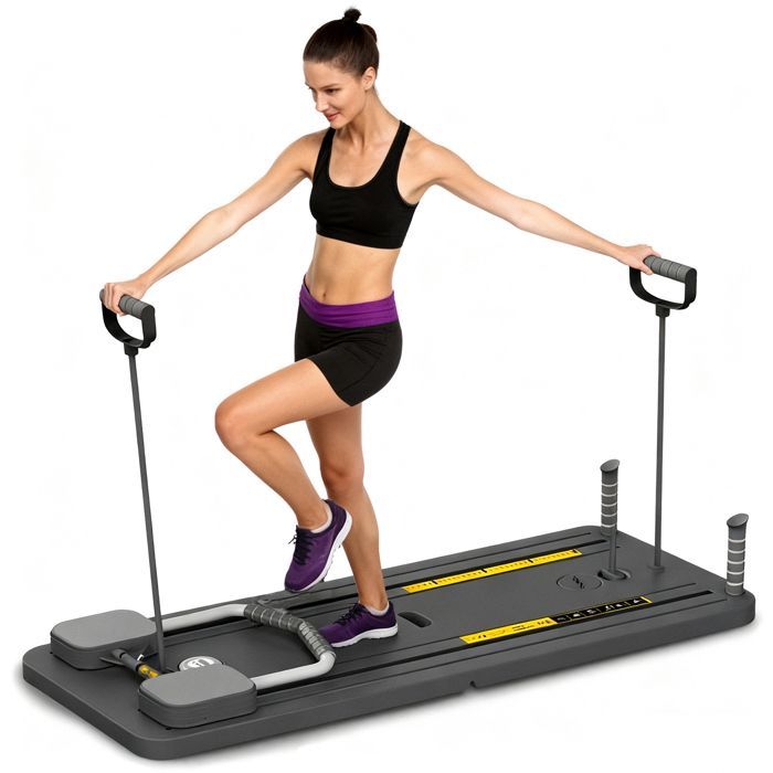 Reformer de Pilates 5 en 1 con contador LED, rodillo de rebote automático y placas múltiples para entrenamientos en casa - Negro