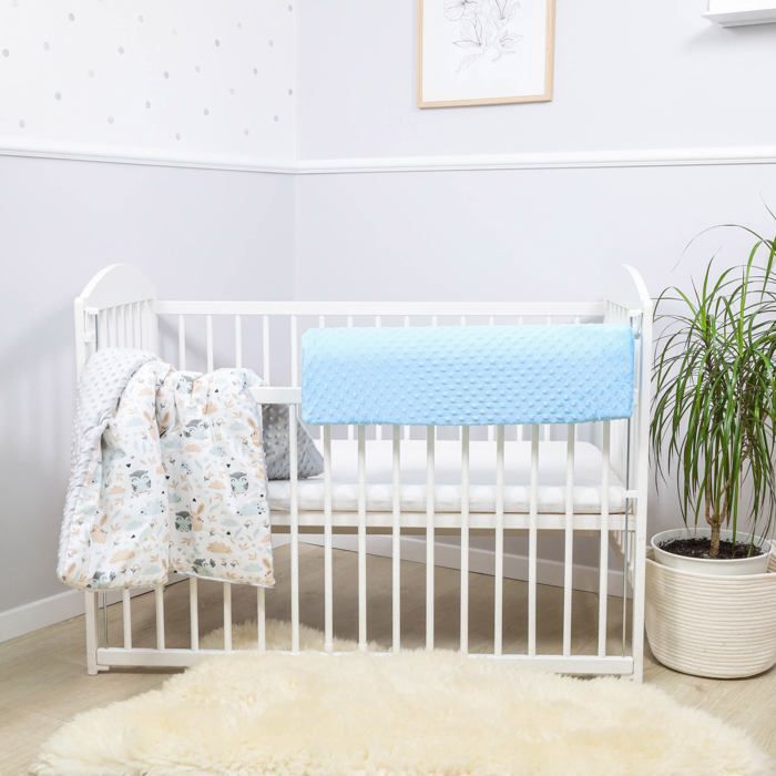 Paracolpi traspirante completo per culla con bordo in schiuma, colore blu Minky - TOTSY BABY - 90 cm
