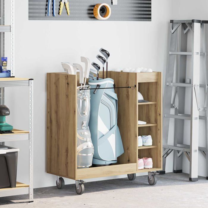 Modern golf locker - vidaXL - Handcrafted oak - 90x45x98 cm - Large storage space - 4 wheels - Metal frame