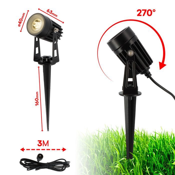 4 x LED-zonnespots met grondpennen - 3 meter kabel - Zonne-buitenverlichting voor tuin en pad - Verstelbaar - IP44 waterdicht