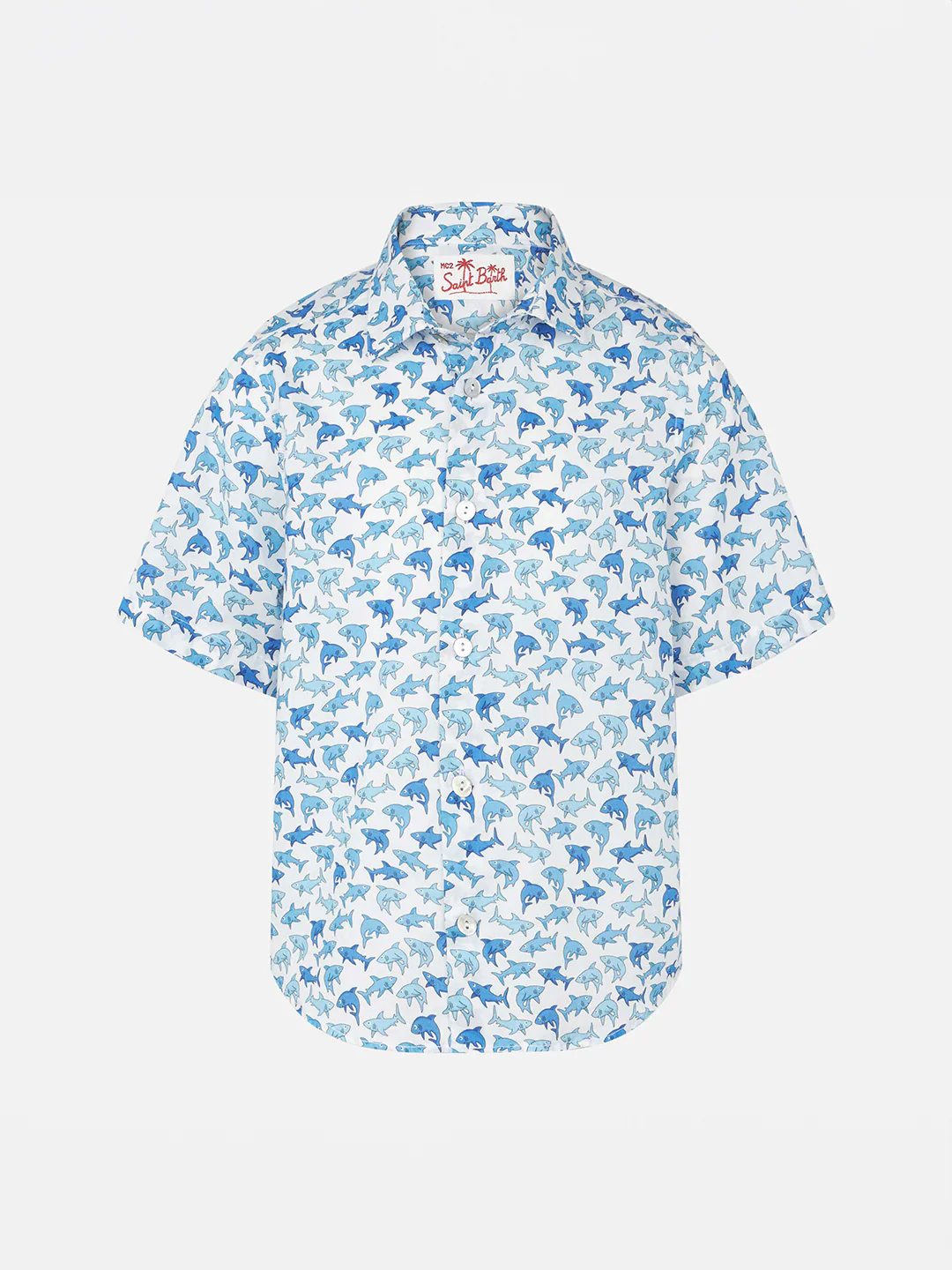 Kinderhemd met blauwe haaienprint